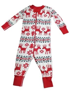Hanna Andersson Dear Deer Baby Zip Sleeper White|Red 6-12 Months